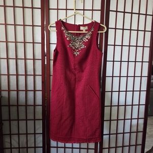 Anthro Moulinette Soeurs "Toulouse" Red Beaded Sleeveless Dress Sz 8